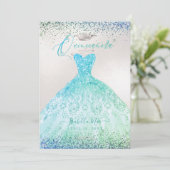 Invitation Quinceanera Ombre Aqua Green Parties scintillant G (Debout devant)
