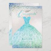 Invitation Quinceanera Ombre Aqua Green Parties scintillant G (Devant / Derrière)