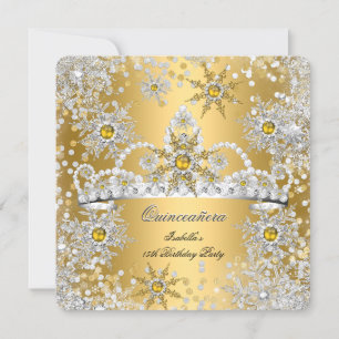 Invitation Quinceanera Or Argent Hiver Pays des Merveilles