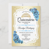 Invitation Quinceanera - Or Blanc Bleu (Devant)