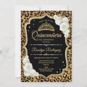 Invitation Quinceanera - Or Empreinte de léopard Blanc (Devant)