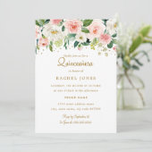 Invitation Quinceanera Or Floral Blush (Debout devant)