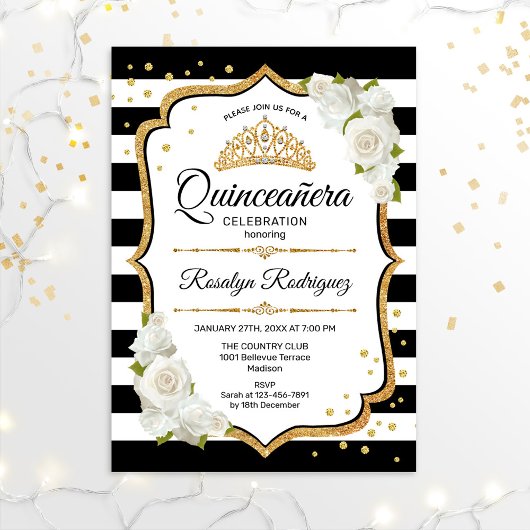 Invitation Quinceanera - Or noir blanc
