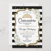 Invitation Quinceanera - Or noir blanc (Devant)
