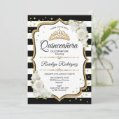 Invitation Quinceanera - Or noir blanc (Debout devant)