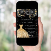 Invitation Quinceanera or noir parties scintillant robe flora