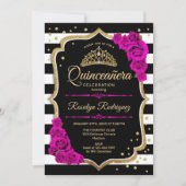 Invitation Quinceanera - Or noir rose (Devant)