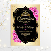 Invitation Quinceanera - Or noir rose