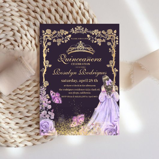 Invitation Quinceanera - Or pourpre