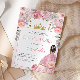 Invitation Quinceanera or rose floral princesse