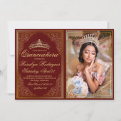 Invitation Quinceanera Or rouge Ornate Princesse Tiara (Devant)