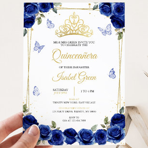 Invitation Quinceañera Or Royal Bleu Et Or