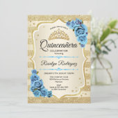 Invitation Quinceanera - Or Stripes Bleues (Debout devant)