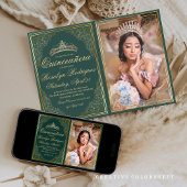 Invitation Quinceanera or vert émeraude Princesse Tiara