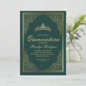 Invitation Quinceanera or vert émeraude Princesse Tiara (Debout devant)