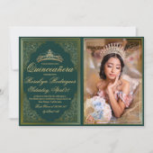 Invitation Quinceanera or vert émeraude Princesse Tiara (Devant)