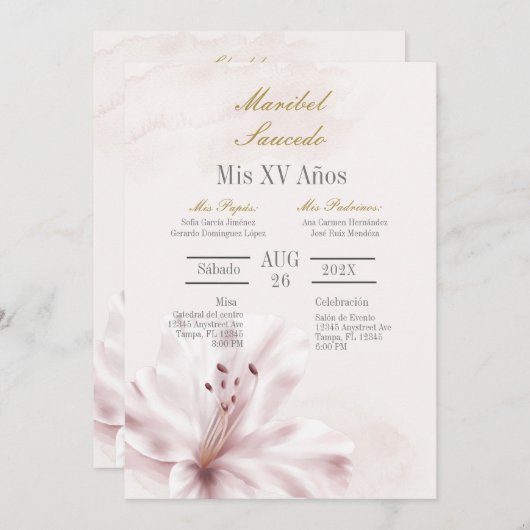 Invitation quinceañera orchidée (Devant / Derrière)