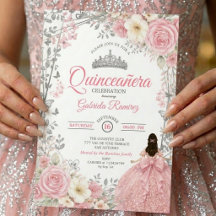 Invitation Quinceañera Papillon Argent Rose Pâle