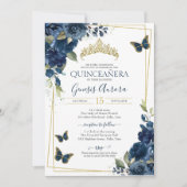 Invitation Quinceañera Papillon bleu aquarelle Floral (Devant)
