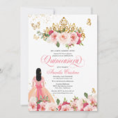 Invitation Quinceañera Papillon bleu rose Aquarelle Florale (Devant)