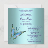 Invitation Quinceanera, papillon bleu turquoise (Dos)