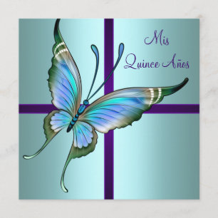 Invitation Quinceanera Papillon Bleu Turquoise