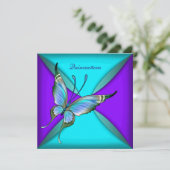 Invitation Quinceanera, papillon bleu turquoise 15e anniversa (Debout devant)