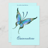 Invitation Quinceanera, papillon bleu turquoise 15e anniversa (Devant / Derrière)