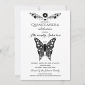 Invitation Quinceanera papillon noir et blanc 15e anniversair (Devant)