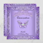 Invitation Quinceanera Papillon pourpre 15e fête d'anniversai (Devant / Derrière)