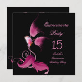 Invitation Quinceanera papillon rose 15 fête d'anniversaire (Devant / Derrière)