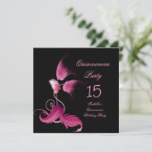 Invitation Quinceanera papillon rose 15 fête d'anniversaire (Debout devant)
