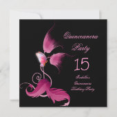 Invitation Quinceanera papillon rose 15 fête d'anniversaire (Devant)