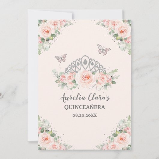 Invitation Quinceañera Papillons à couronne rose pâle (Dos)