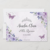 Invitation Quinceañera Papillons Floraux Violets 16 Merci (Dos)