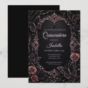 Invitation Quinceañera Papillons Roses Luxueux