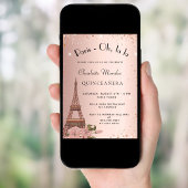 Invitation Quinceanera Paris Tour Eiffel or rose