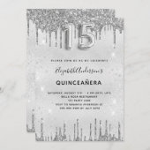 Invitation Quinceanera parties scintillant argent élégant (Devant / Derrière)