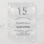 Invitation Quinceanera parties scintillant argent élégant (Devant / Derrière)