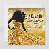 Invitation Quinceanera Parties scintillant Ball Gown | doré (Devant)