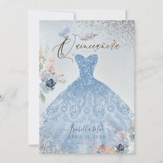 Invitation Quinceanera Parties scintillant bleue Dusty Papill (Devant)