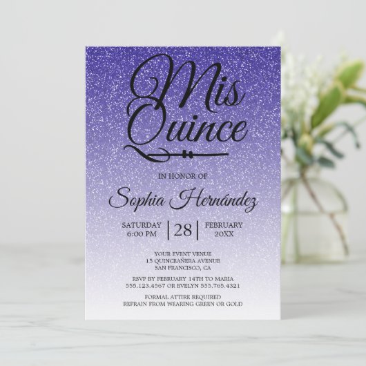 Invitation Quinceañera Parties scintillant Bleue Royale 15e a (Debout devant)