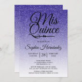 Invitation Quinceañera Parties scintillant Bleue Royale 15e a (Devant / Derrière)