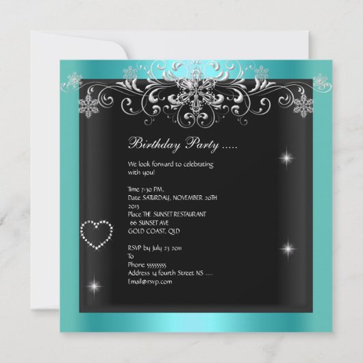 Invitation Quinceanera Parties scintillant bleue Turquoise To (Dos)