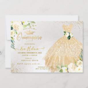 Invitation Quinceañera, Parties scintillant d'or Gown Roses d