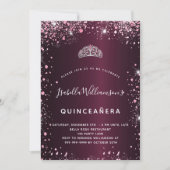 Invitation Quinceanera parties scintillant en tiare rose (Devant)