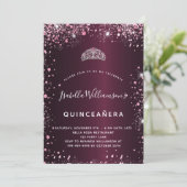 Invitation Quinceanera parties scintillant en tiare rose (Debout devant)