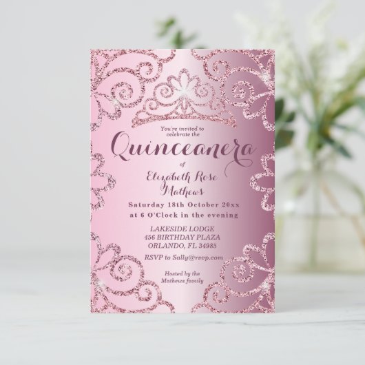 Invitation Quinceanera Parties scintillant fille rose pâle An (Debout devant)