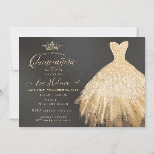 Invitation Quinceañera, Parties scintillant Gown, Or Faux (Devant)