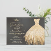 Invitation Quinceañera, Parties scintillant Gown, Or Faux (Debout devant)